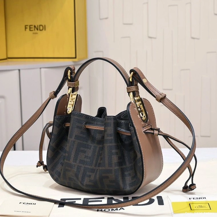 Cheap HOT Bucket Pomodorino Brown In Bag FF Motif Fabric Mini Fendi 0802